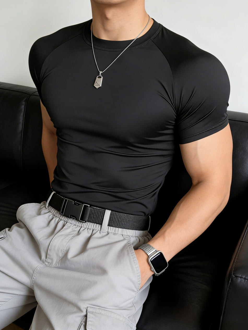 Men's Ice Silk Compression Short Sleeve Elastic Cuff T-Shirt