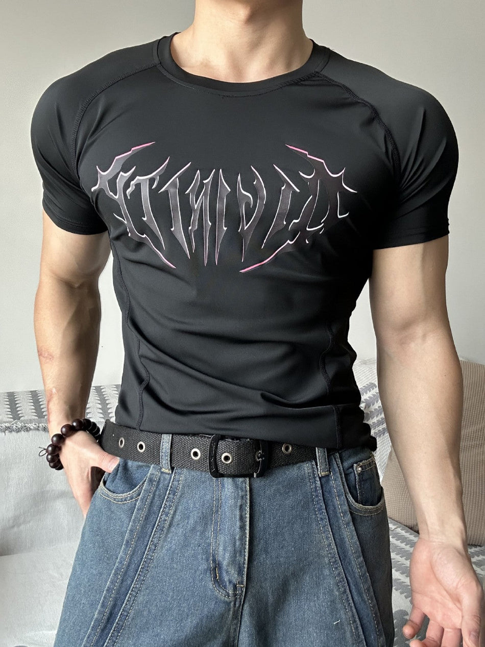Men's Quick-Dry Printed Compression Sports T-Shirt Slim Fit Top