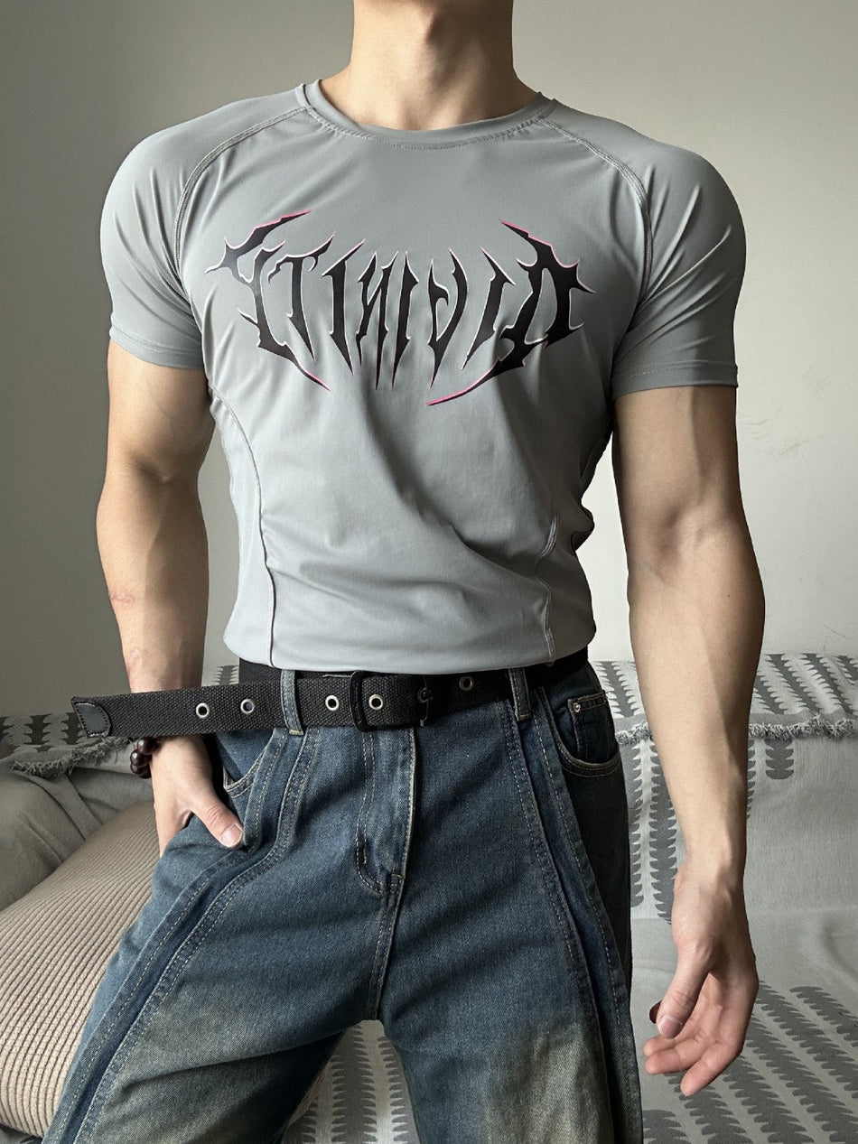 Men's Quick-Dry Printed Compression Sports T-Shirt Slim Fit Top