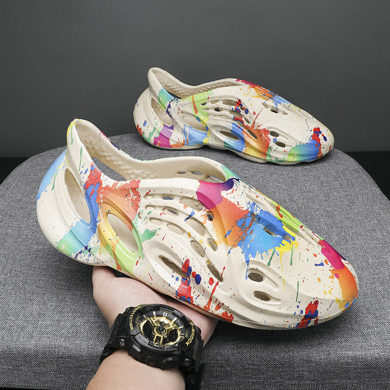 Men's Ink-Splashed Thick-Sole Beach Clogs