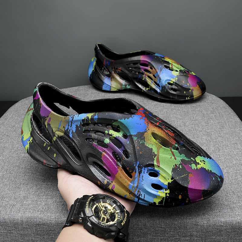 Men's Ink-Splashed Thick-Sole Beach Clogs