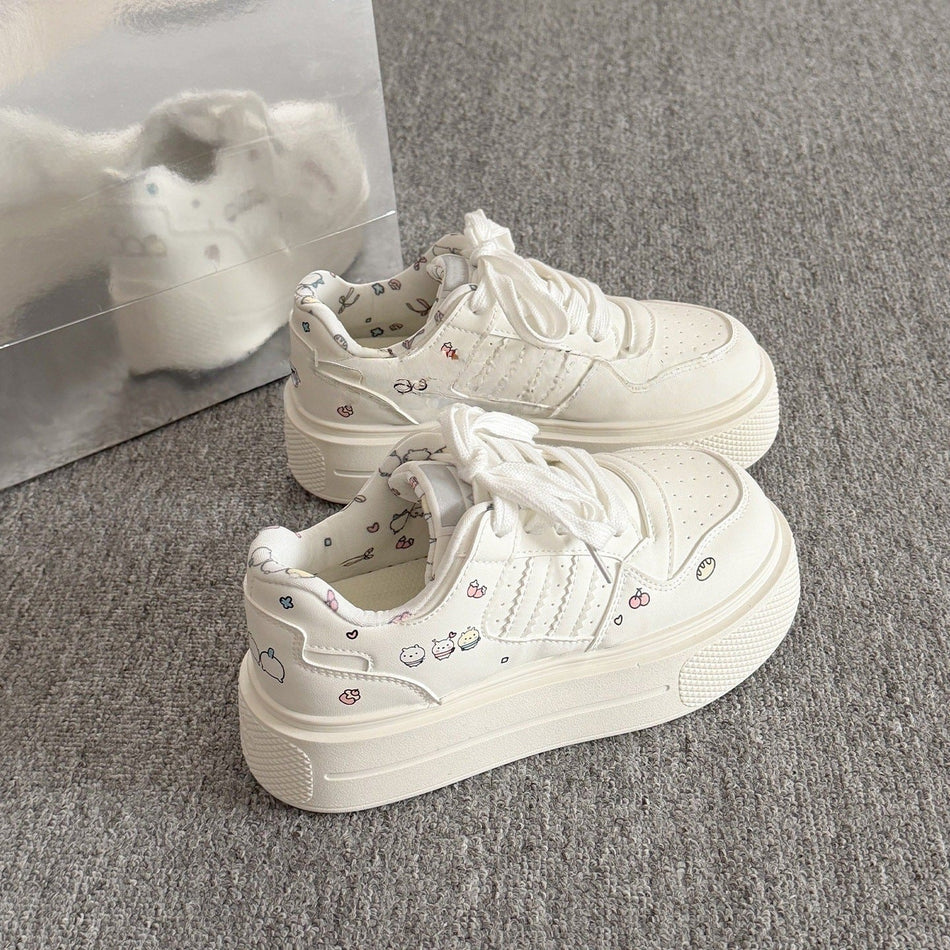 Women's Thick Sole White Sneakers Height Increasing Casual Shoes