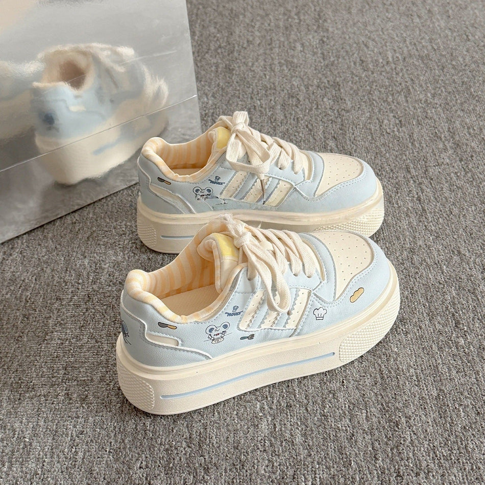 Women's Thick Sole White Sneakers Height Increasing Casual Shoes