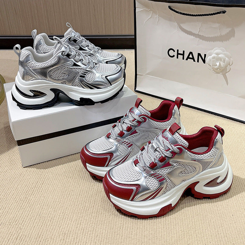 Women's Thick Sole Mesh Dad Sneakers Height Increasing Casual