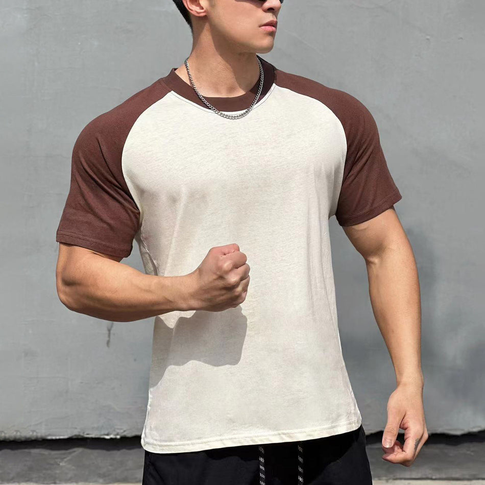 Men's Colorblock Cotton Crewneck Loose Fit Sports T-Shirt