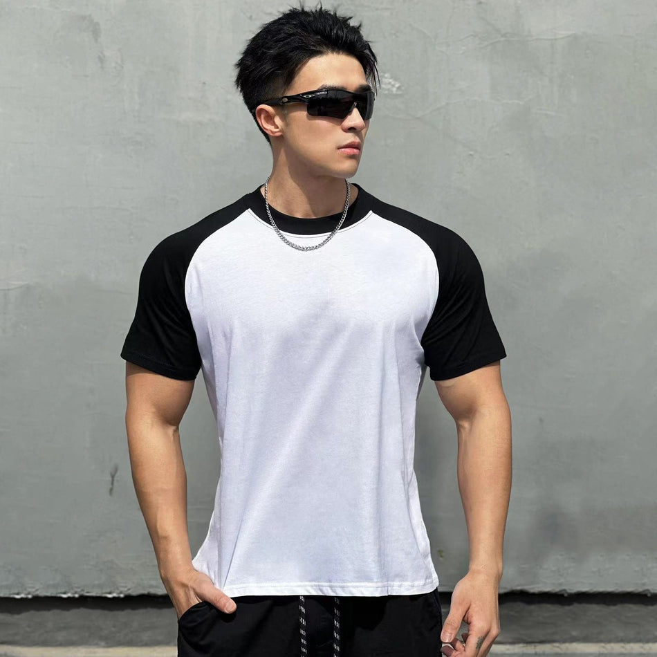 Men's Colorblock Cotton Crewneck Loose Fit Sports T-Shirt