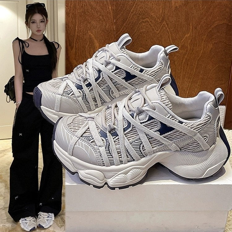 Women's Thick Sole Lace-Up Dad Sneakers Height Increasing Shoes