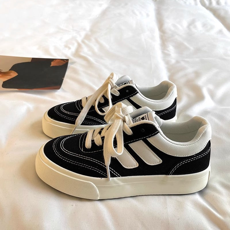 Women's Retro Hong Kong Style Black Canvas Sneakers Casual Shoes