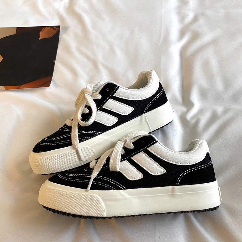 Women's Retro Hong Kong Style Black Canvas Sneakers Casual Shoes