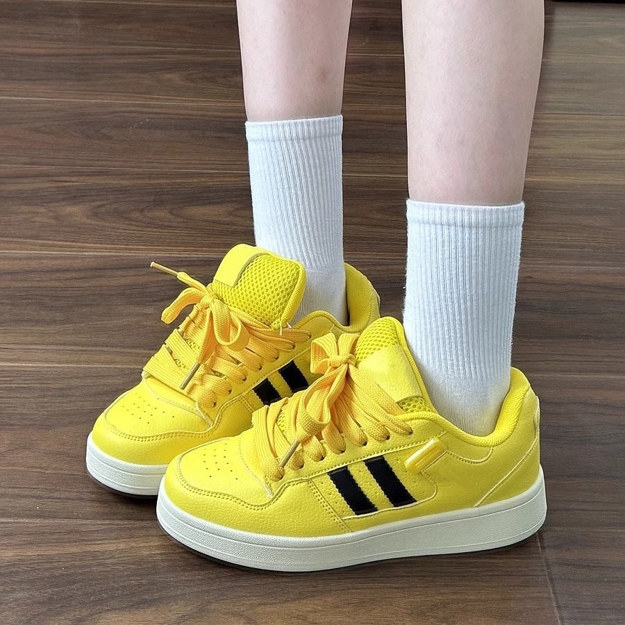Women's Chunky Yellow Mesh Sneakers Fall 2026 Casual Skate Shoes