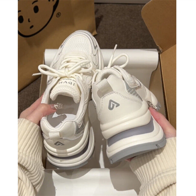 Women's Thick Sole White Dad Sneakers Breathable Mesh Casual