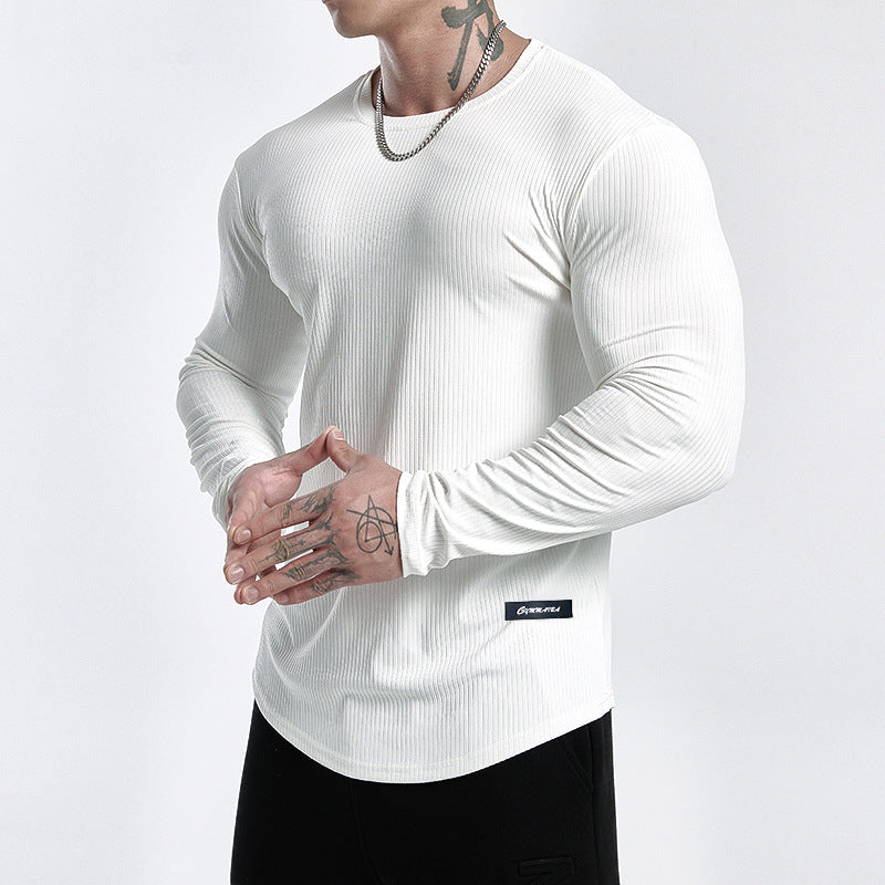 Men's Striped Quick-Dry Long Sleeve Sports Training T-Shirt