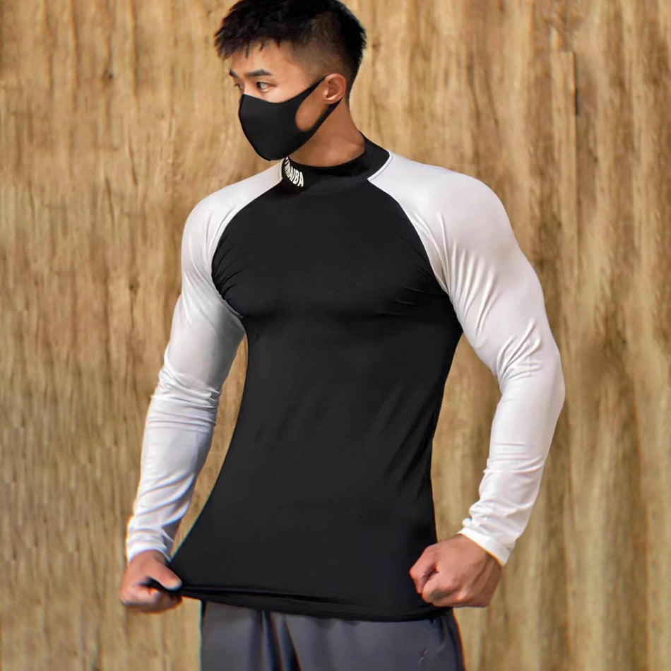 Unisex Quick-Dry High Neck Long Sleeve Sports T-Shirt