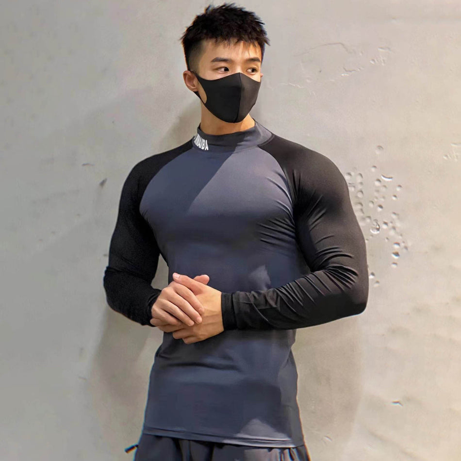 Unisex Quick-Dry High Neck Long Sleeve Sports T-Shirt