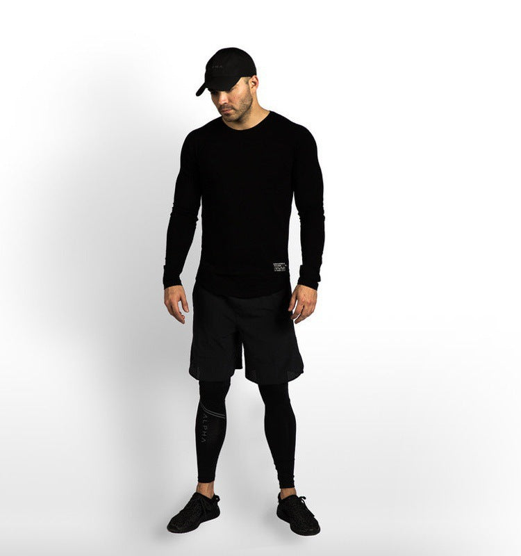 Men's Tight Fit Long Sleeve Sports Training T-Shirt Crew Neck