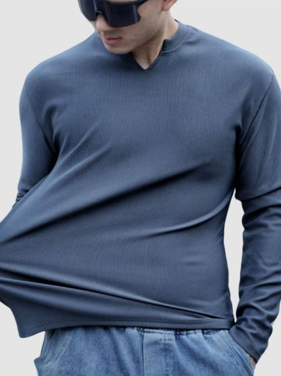Men's V-Neck Quick-Dry Sports Long Sleeve Training T-Shirt