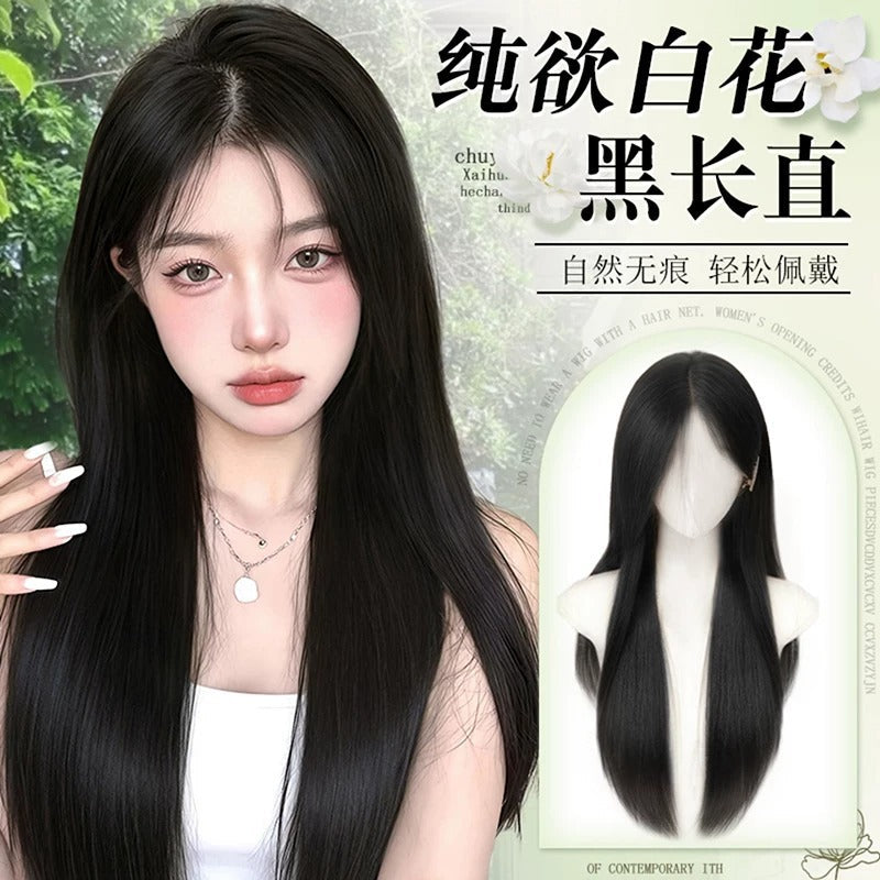 Long Straight Center Part Full Head Wig Set for Women Natural
