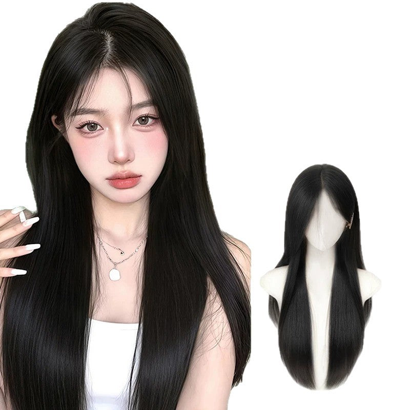 Long Straight Center Part Full Head Wig Set for Women Natural