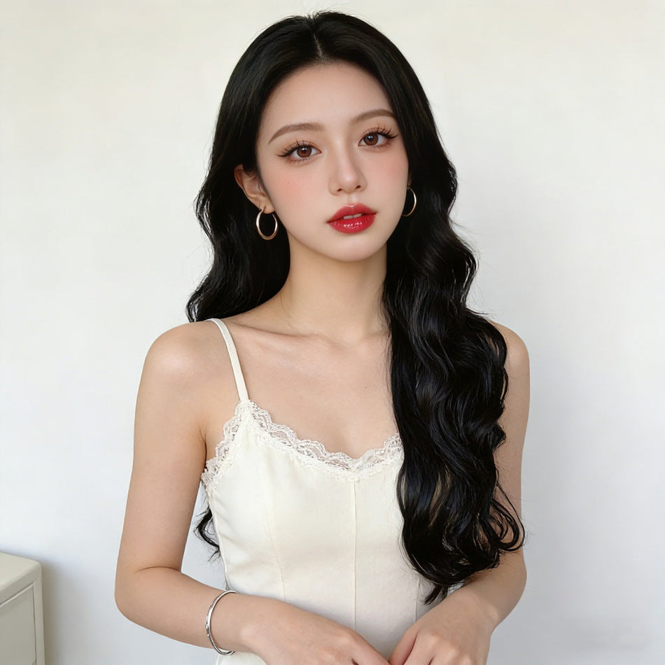 Long Curly Middle Bangs Wig with Natural Volume Full Headpiece