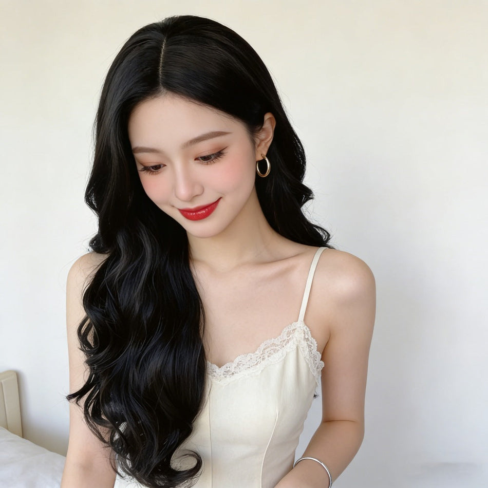 Long Curly Middle Bangs Wig with Natural Volume Full Headpiece
