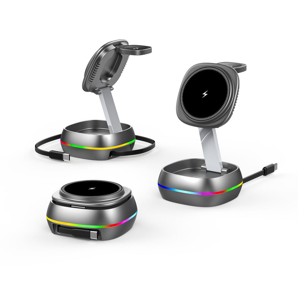 3-in-1 Magnetic Wireless Charger Foldable PD 15W Stand
