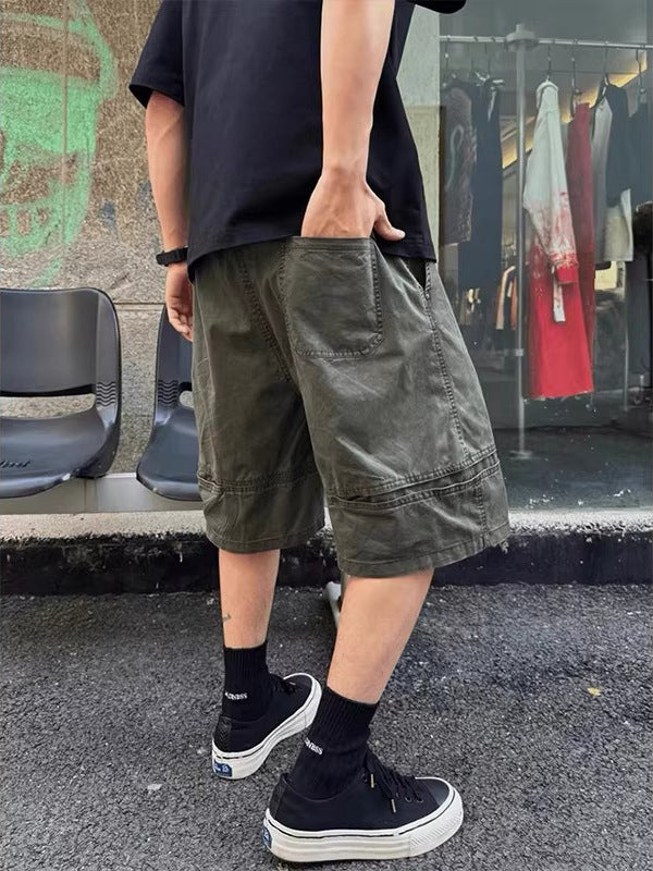 Men's Army Green Cotton Mid-Length Work Shorts