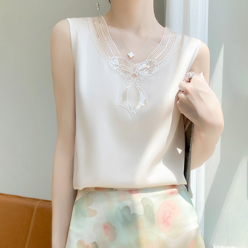 Women's Ice Silk Lace Camisole Sleeveless Loose Summer Top