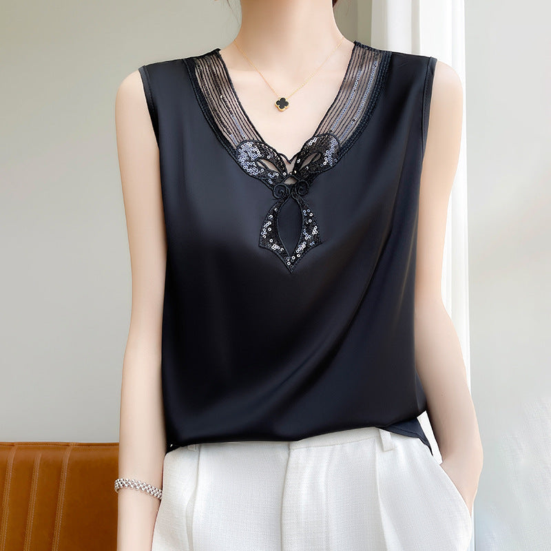 Women's Ice Silk Lace Camisole Sleeveless Loose Summer Top
