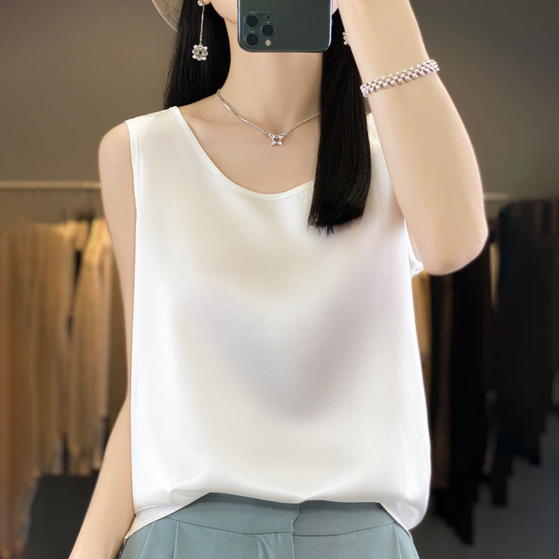 Women's Sleeveless Round Neck Solid Color Pullover Camisole Top