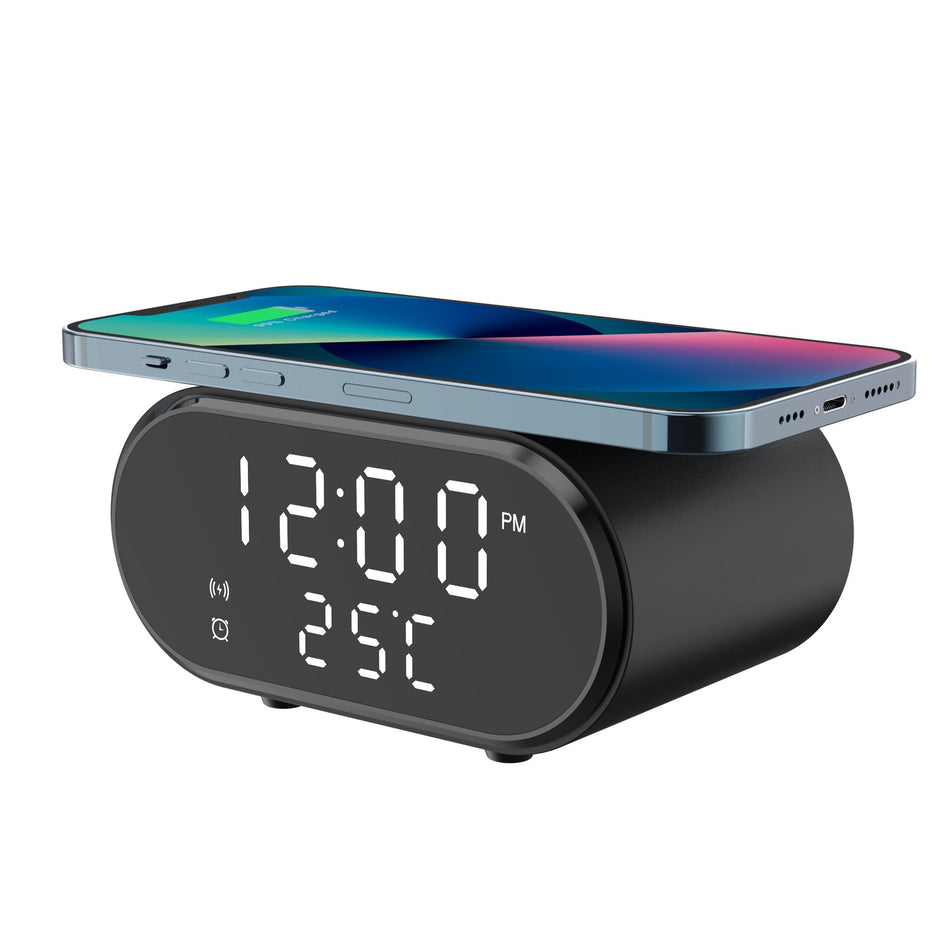 3-in-1 Wireless Charging Stand with Clock & Thermometer