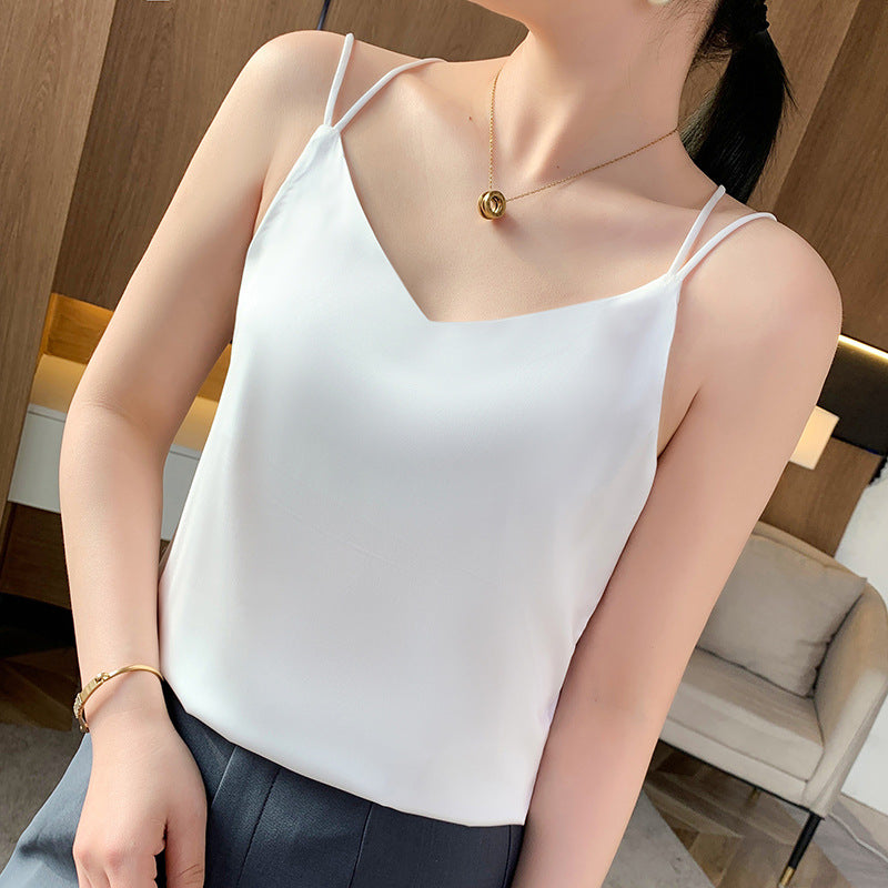 Women's Ice Silk V-Neck Double Strap Backless Camisole Top