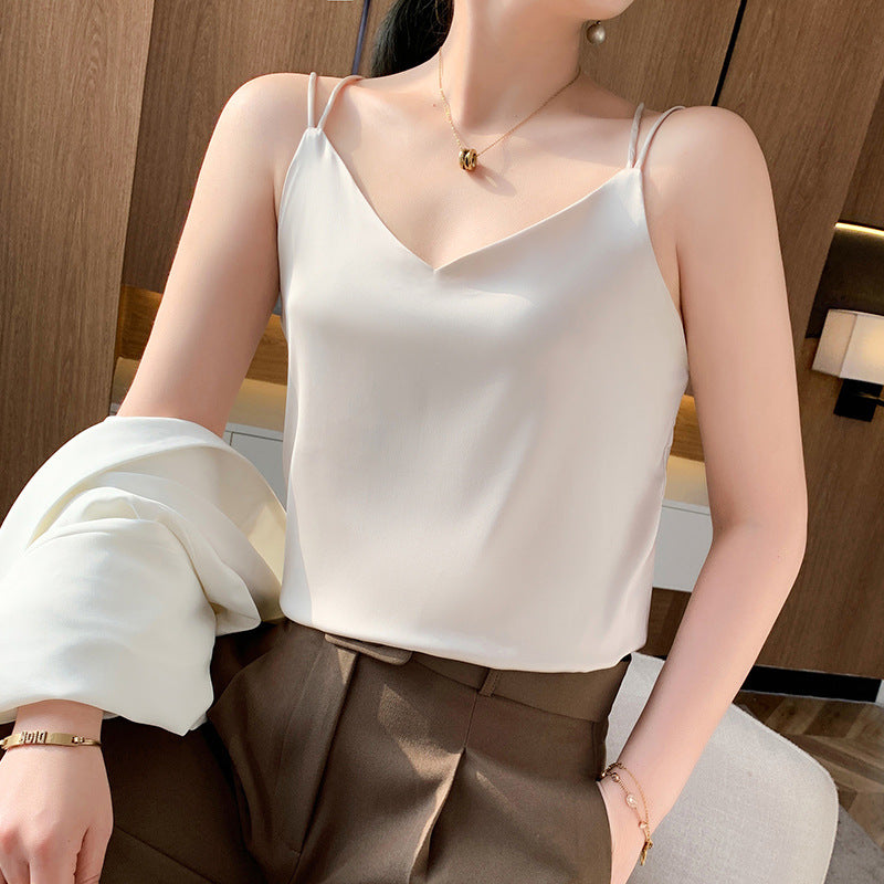 Women's Ice Silk V-Neck Double Strap Backless Camisole Top