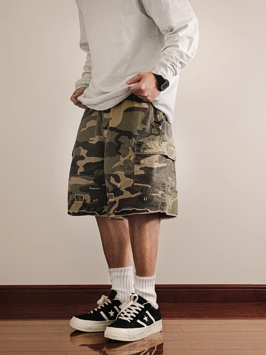 Men's Retro Camouflage Multi-Pocket Cargo Shorts Loose Fit