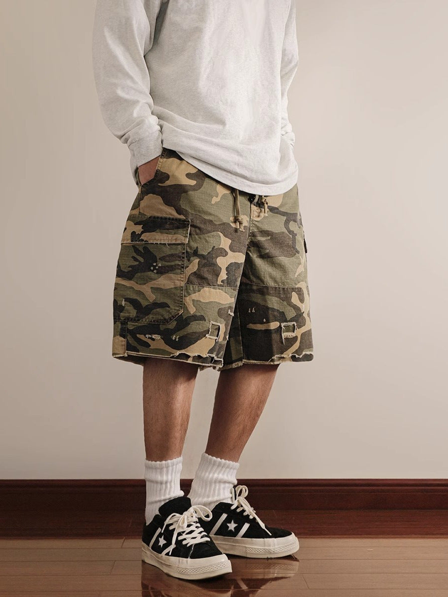 Men's Retro Camouflage Multi-Pocket Cargo Shorts Loose Fit