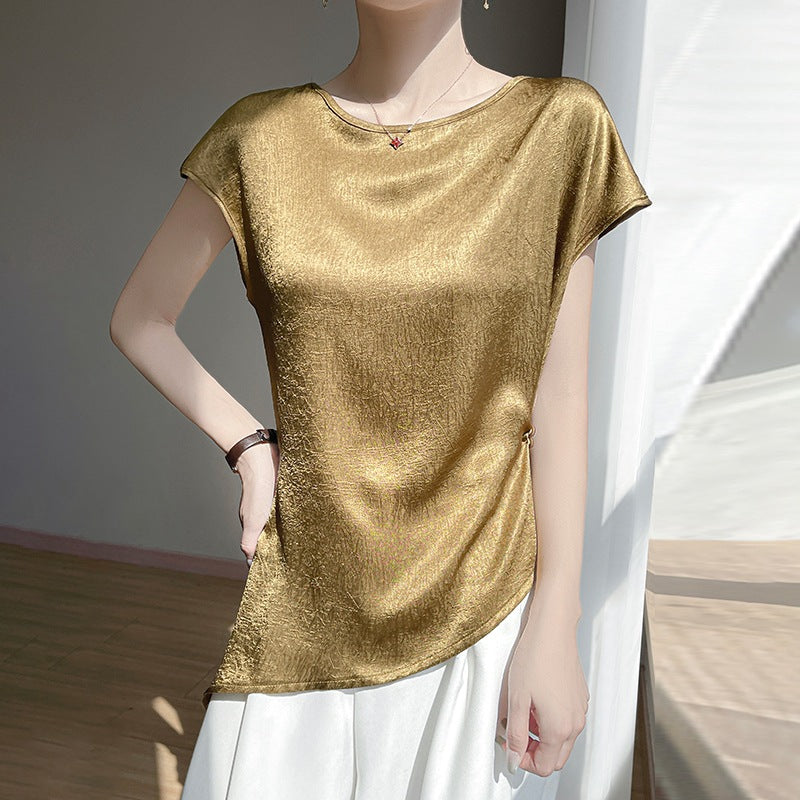 Women's Round Neck Short Sleeve Elegant Pullover T-Shirt
