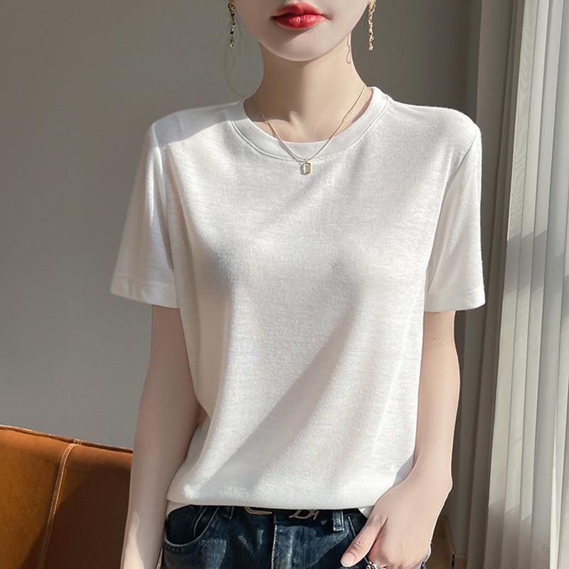Women's Lyocell Round Neck Loose Fit Short Sleeve T-Shirt