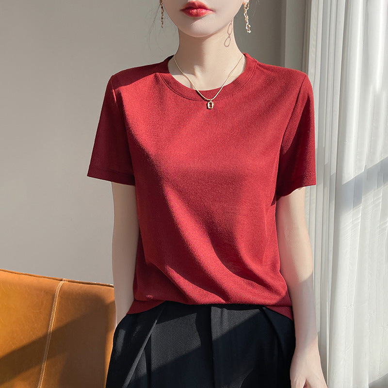 Women's Lyocell Round Neck Loose Fit Short Sleeve T-Shirt
