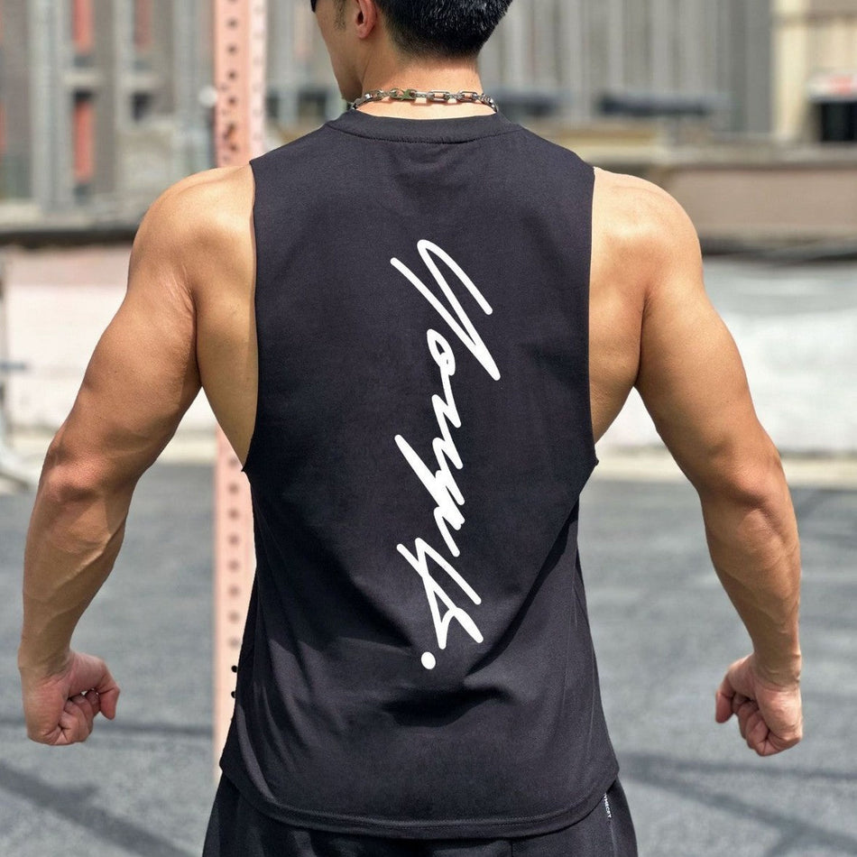 Men's Loose Fit Cotton Sleeveless Sports Training Vest Tank Top