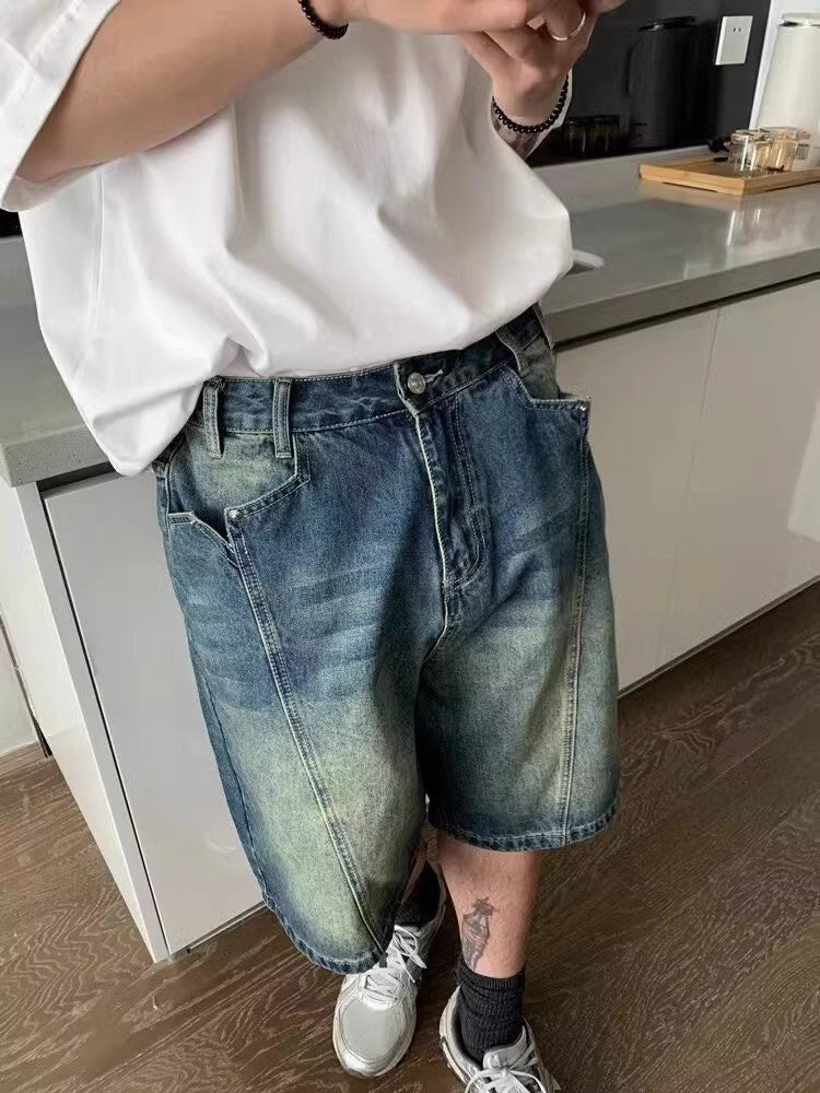 Men's Vintage Washed Straight Fit Denim Shorts