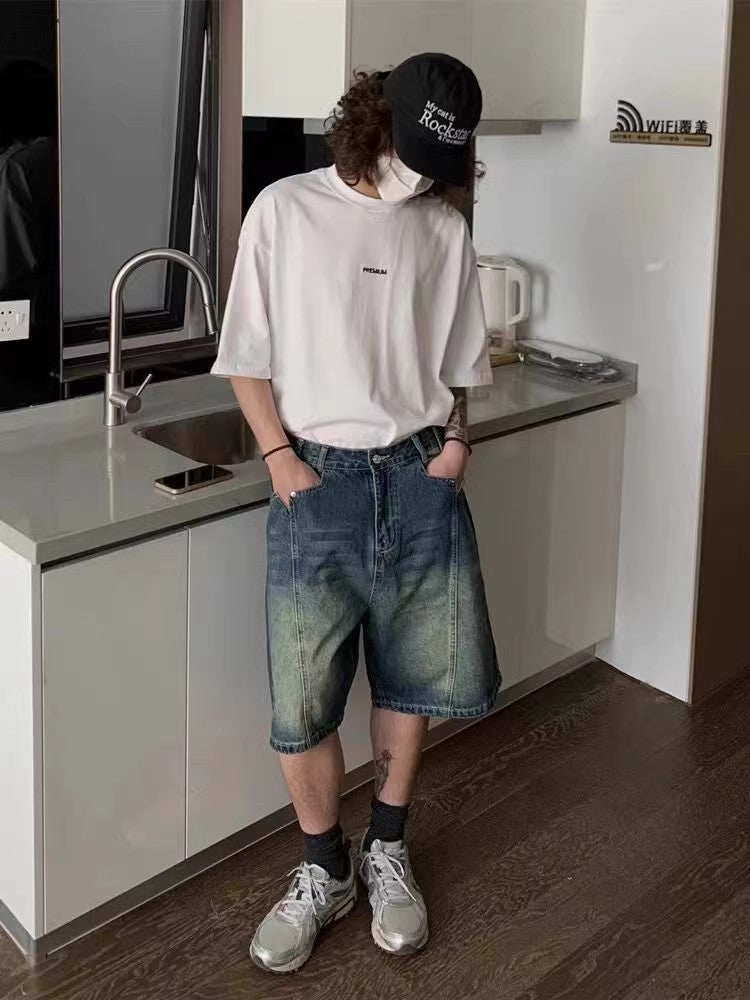 Men's Vintage Washed Straight Fit Denim Shorts