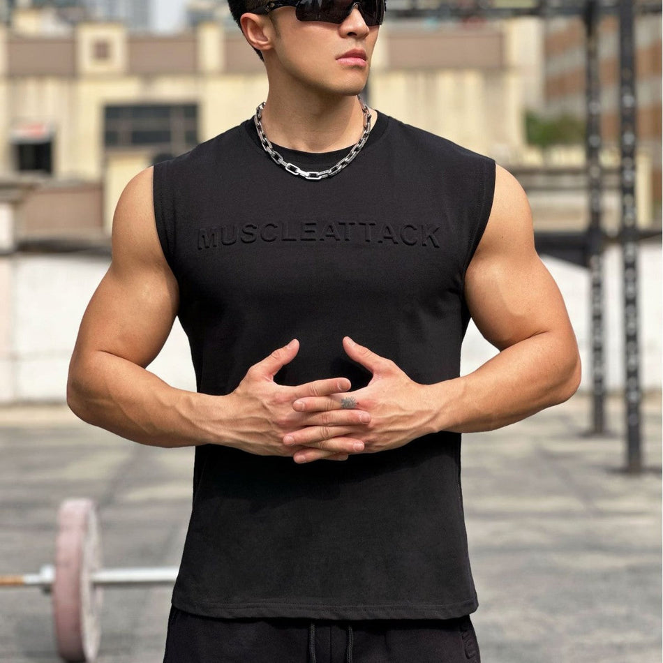 Men's Heavy Cotton Wide Shoulder Sleeveless Sports Vest Tank
