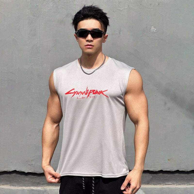 Men's Quick-Dry Mesh Sleeveless Sports Vest Printed Training Tank