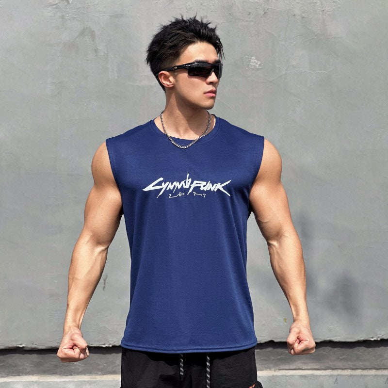 Men's Quick-Dry Mesh Sleeveless Sports Vest Printed Training Tank
