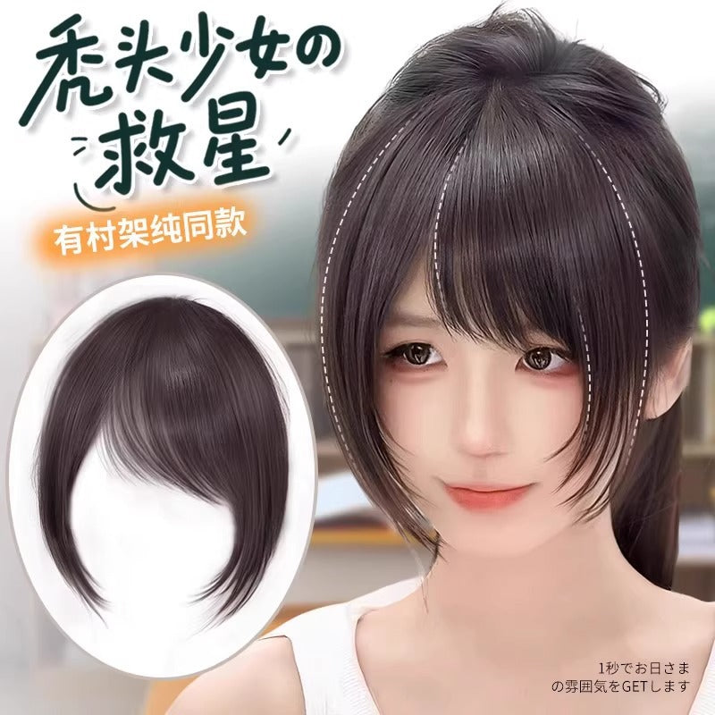 Real Human Hair Diagonal Bangs Wig Japanese Style Fringe