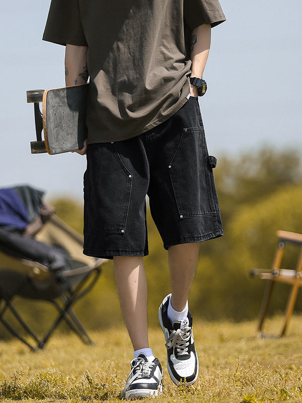 Men's Retro Washed Denim Five-Point Shorts Loose Fit