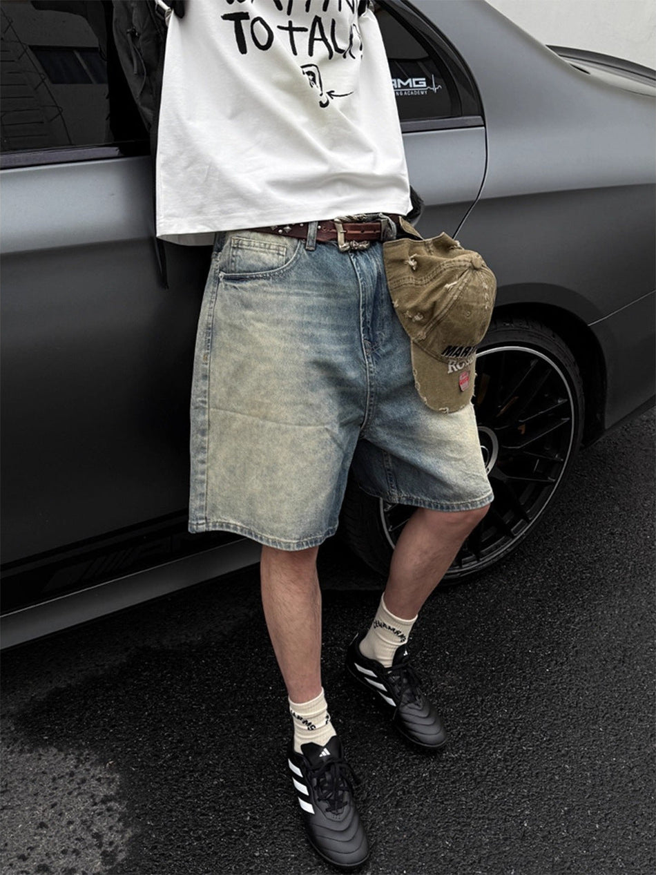 Men's Retro Washed Distressed Denim Loose Fit Shorts