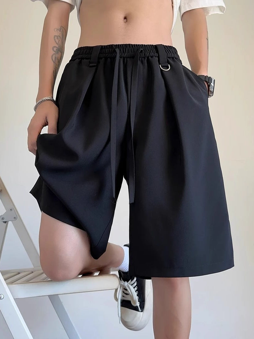 Men's Black Ice Silk Draped Summer Casual Shorts