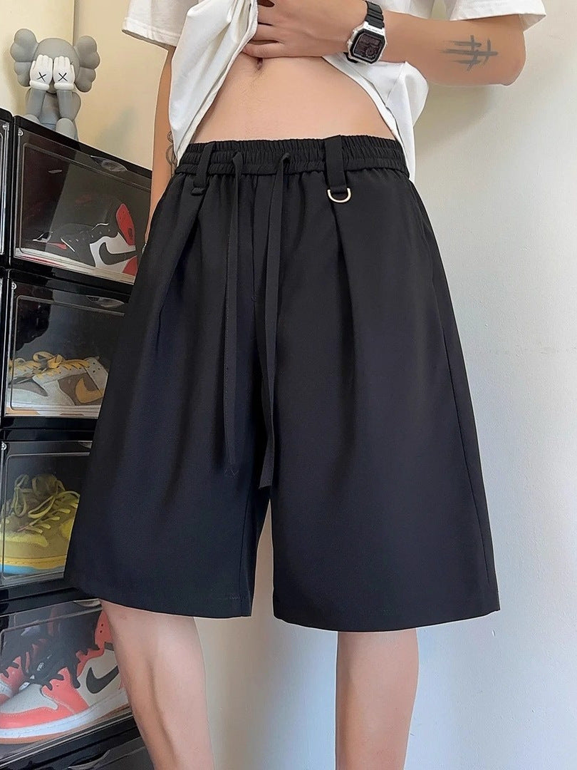 Men's Black Ice Silk Draped Summer Casual Shorts