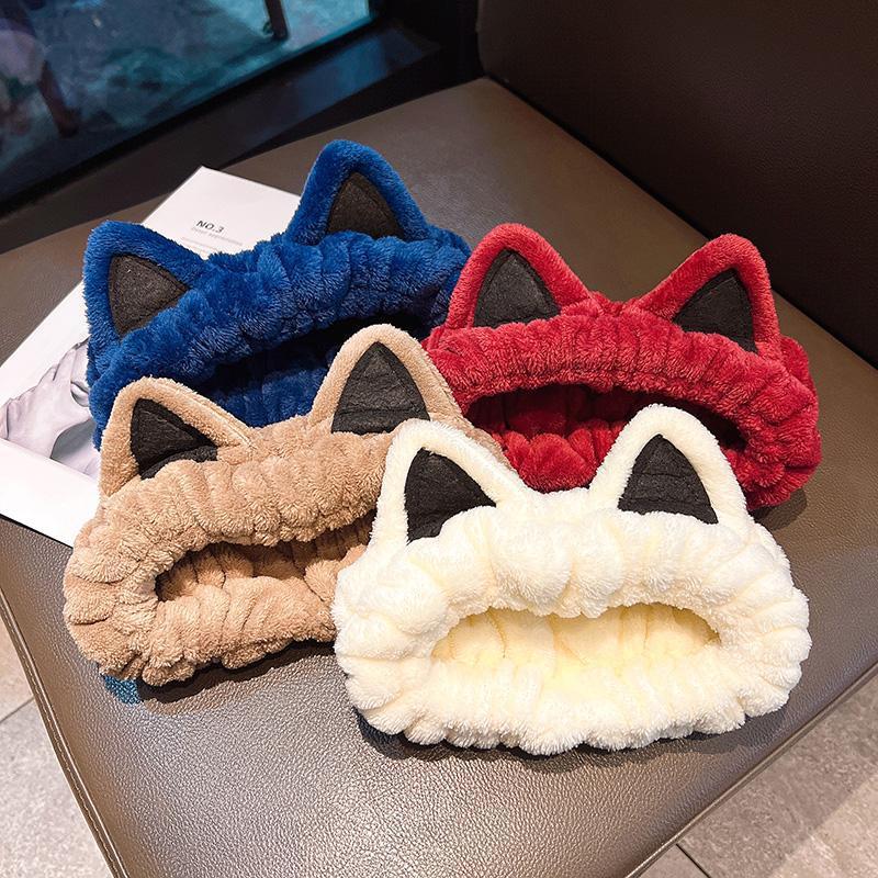 Cartoon Cat Ear Flannel Headband for Face Washing and Makeup