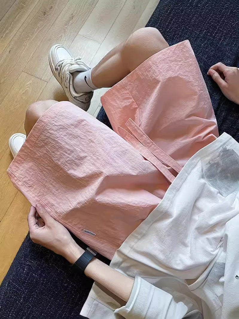 Men's Pink Quick-Dry Sports Shorts Loose Fit Summer